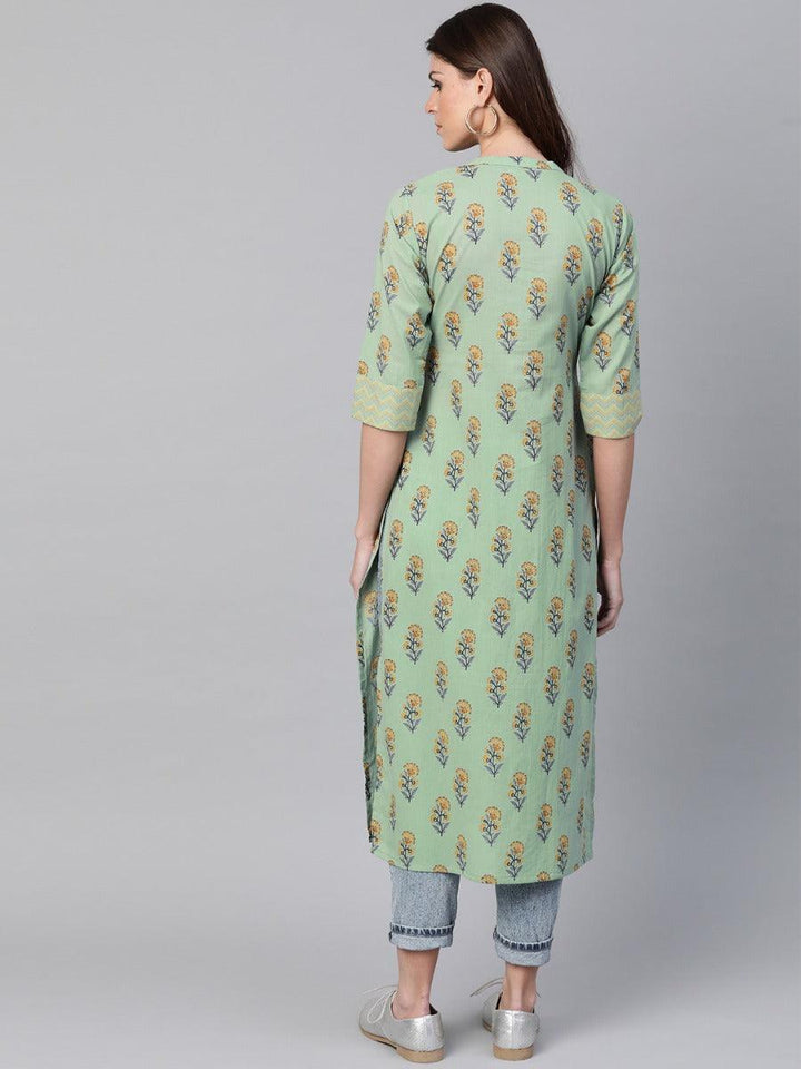 Green Printed Cotton Kurta