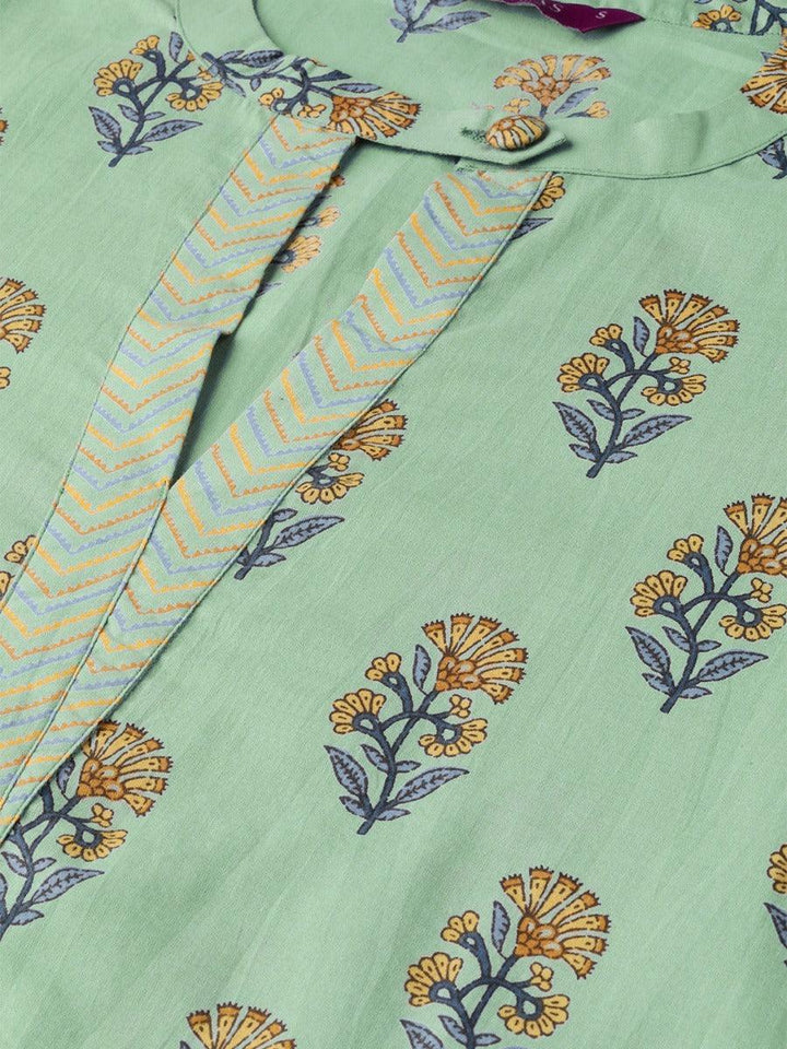 Green Printed Cotton Kurta