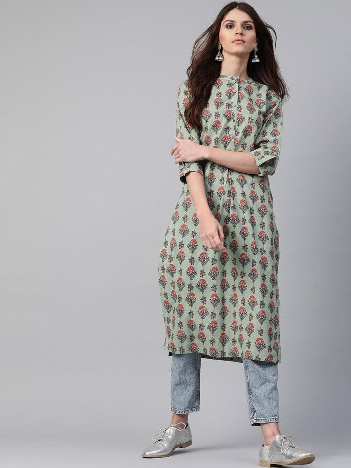 Green Printed Cotton Kurta
