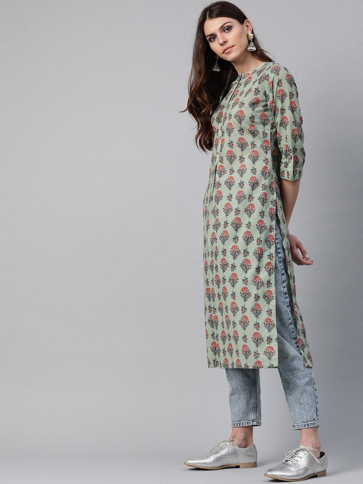 Green Printed Cotton Kurta