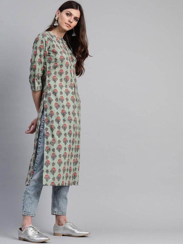 Green Printed Cotton Kurta
