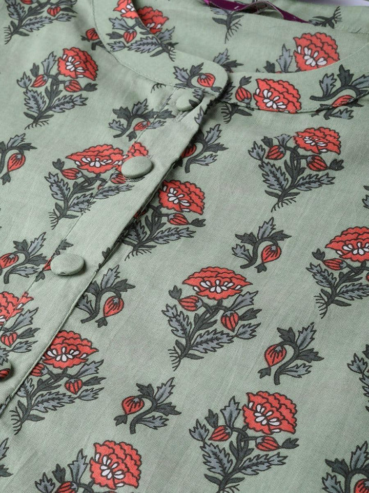 Green Printed Cotton Kurta