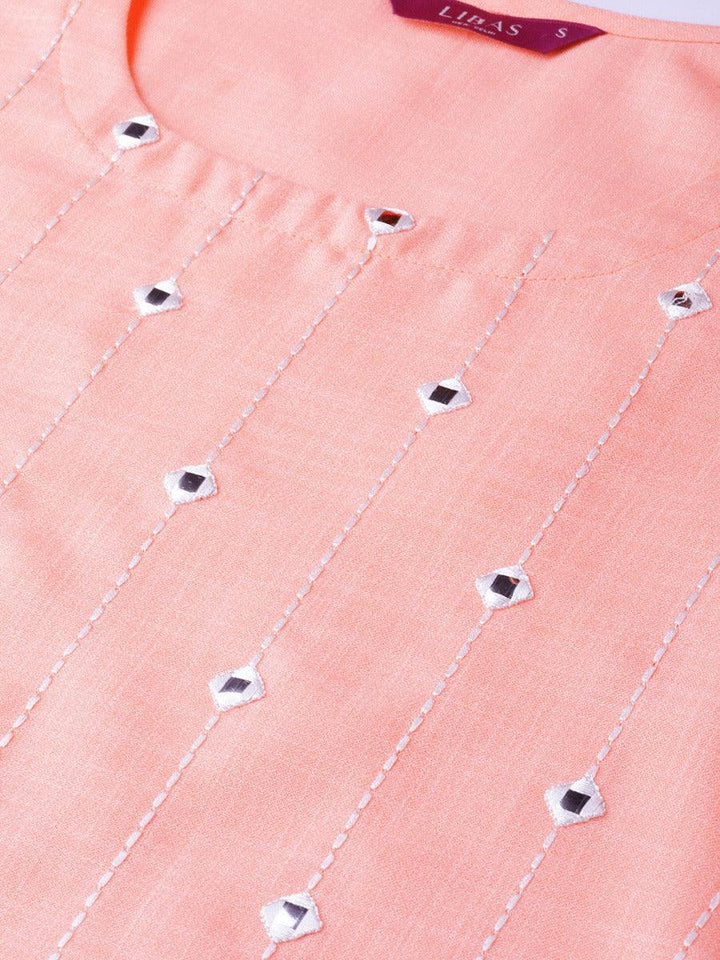 Peach Mirror Work Cotton Kurta