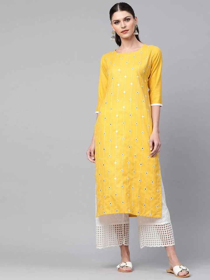 Pastel Yellow Mirror Work Cotton Kurta