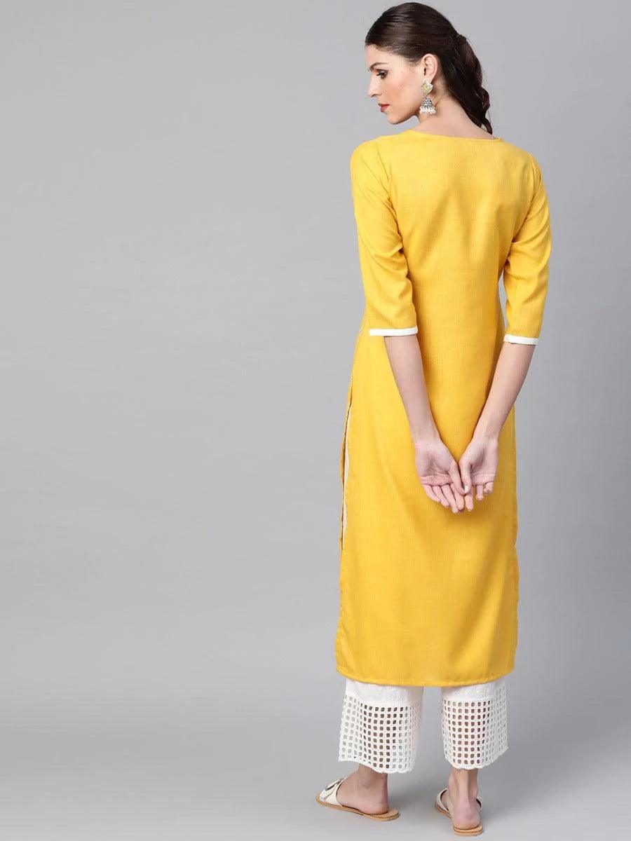 Pastel Yellow Mirror Work Cotton Kurta - ShopLibas