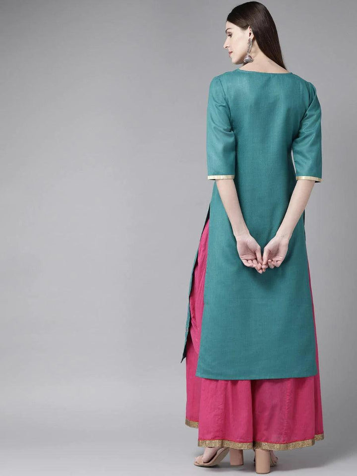 Teal Green Mirror Work Cotton Kurta