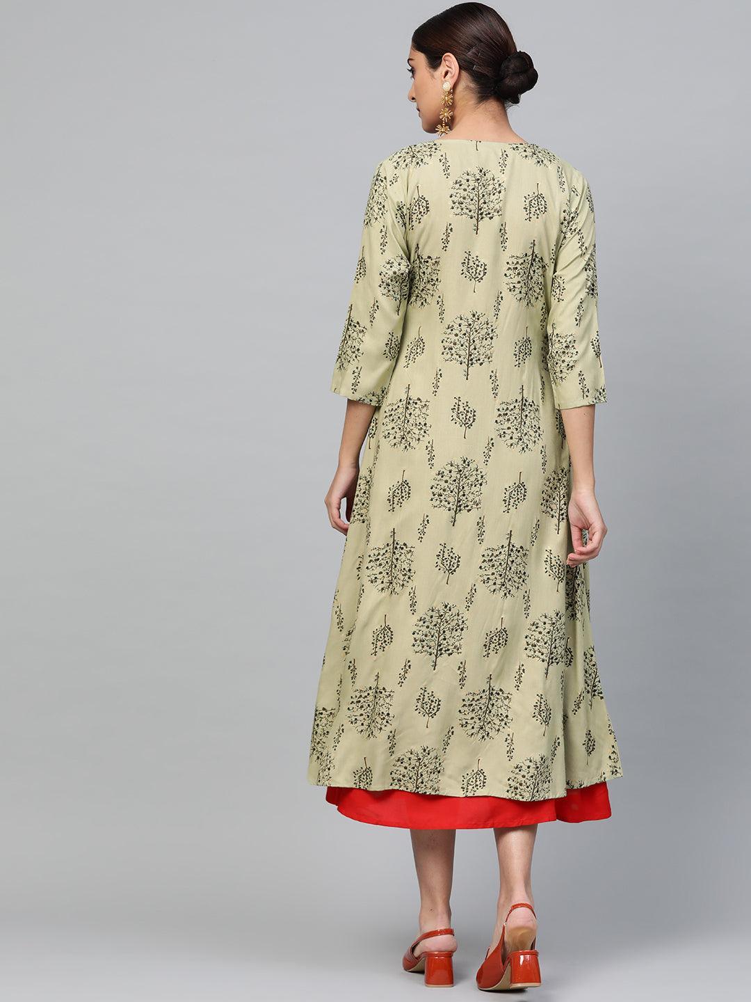 Red Solid Rayon Dress With Shrug - ShopLibas