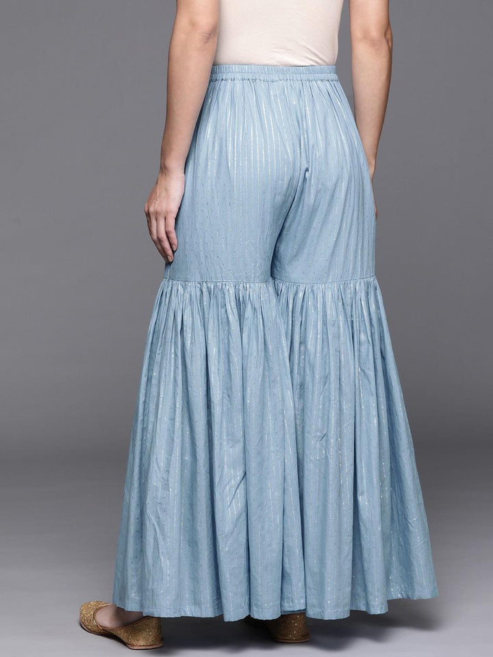 Blue Self Design Cotton Sharara Pants