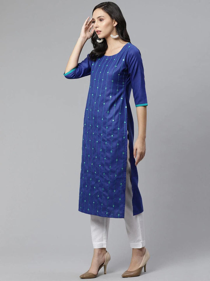 Blue Mirror Work Cotton Kurta
