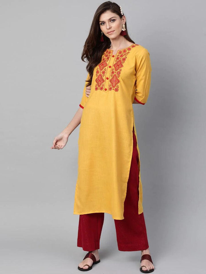 Yellow Yoke Design Cotton Kurta
