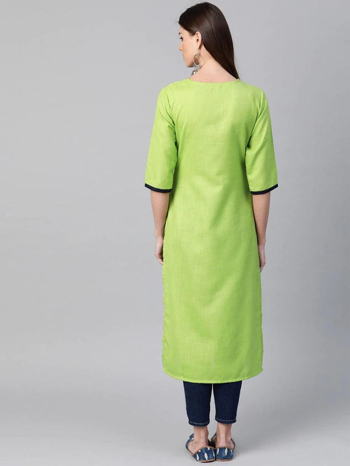 Green Embroidered Cotton Kurta