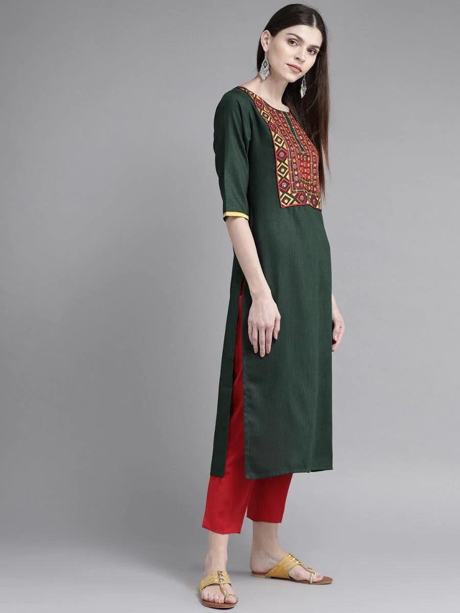 Green Yoke Design Cotton Kurta - ShopLibas