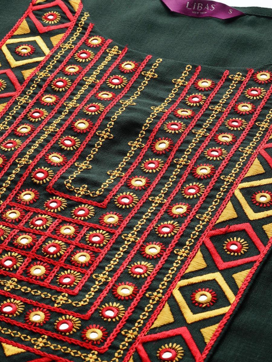 Green Yoke Design Cotton Kurta - ShopLibas