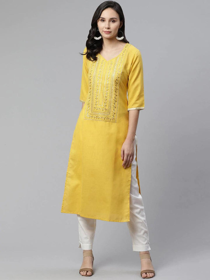 Yellow Yoke Design Cotton Kurta