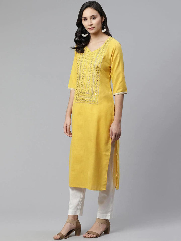 Yellow Yoke Design Cotton Kurta