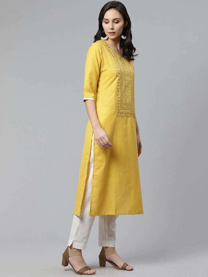 Yellow Yoke Design Cotton Kurta