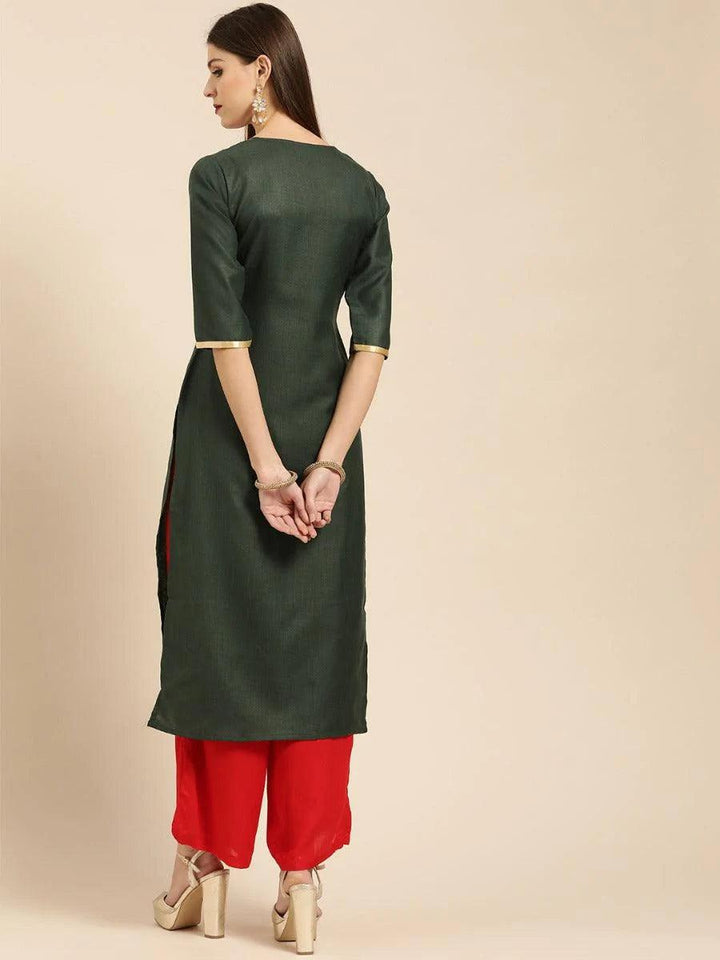 Green Embroidered Cotton Kurta
