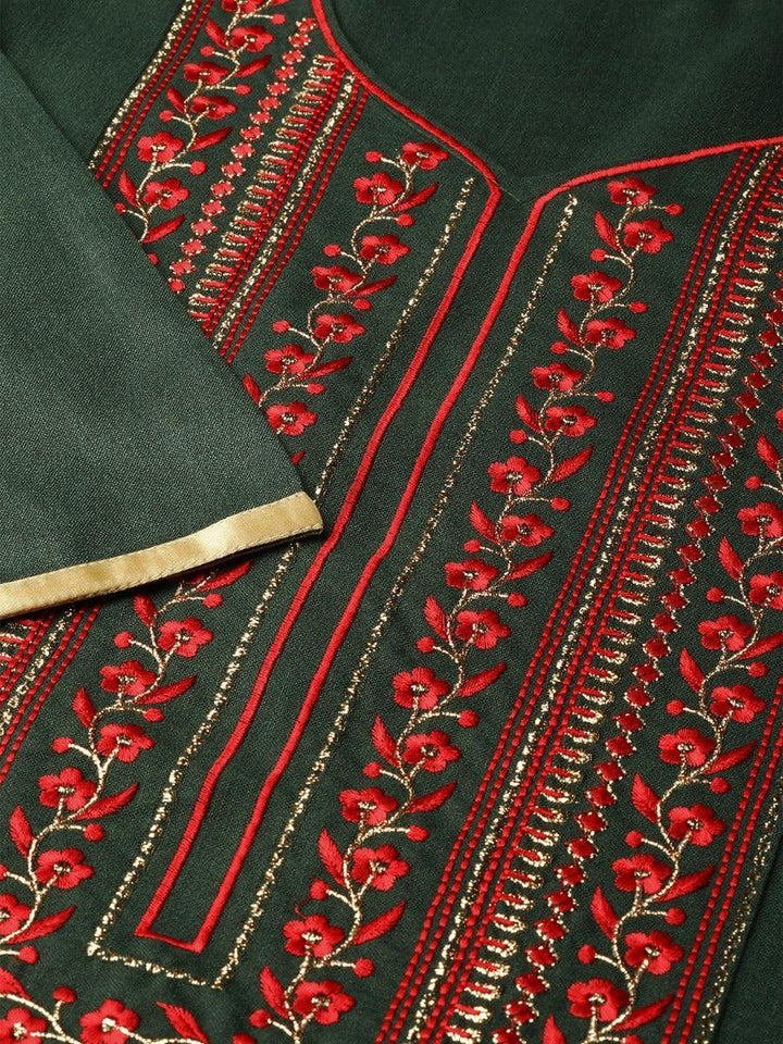 Green Embroidered Cotton Kurta