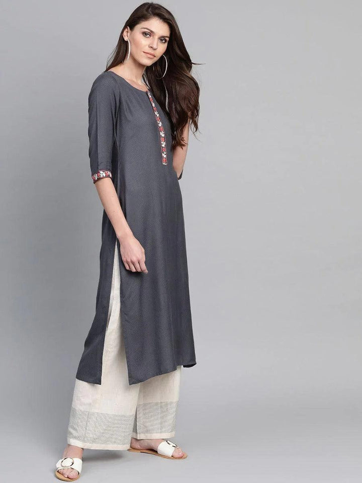 Grey Woven Design Cotton Kurta