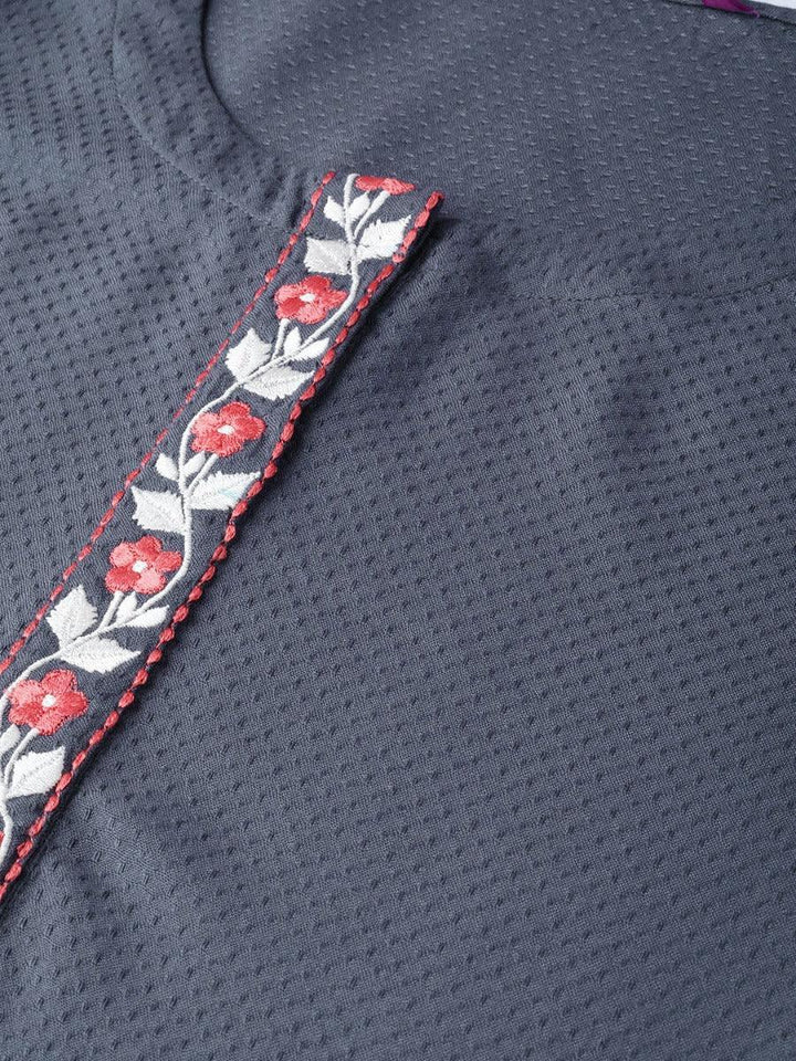 Grey Woven Design Cotton Kurta