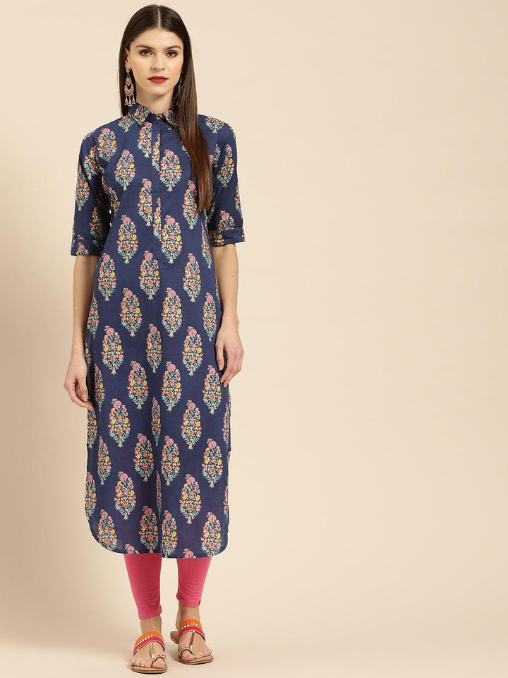 Blue Printed Cotton Kurta