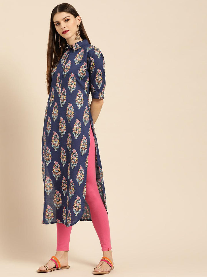 Blue Printed Cotton Kurta