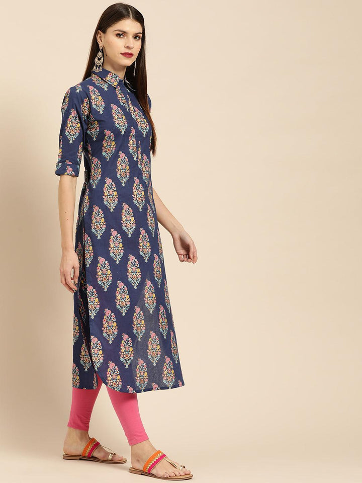Blue Printed Cotton Kurta