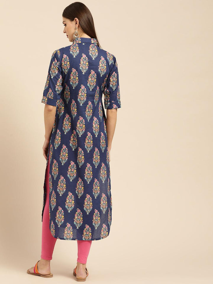 Blue Printed Cotton Kurta