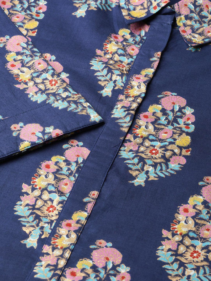 Blue Printed Cotton Kurta