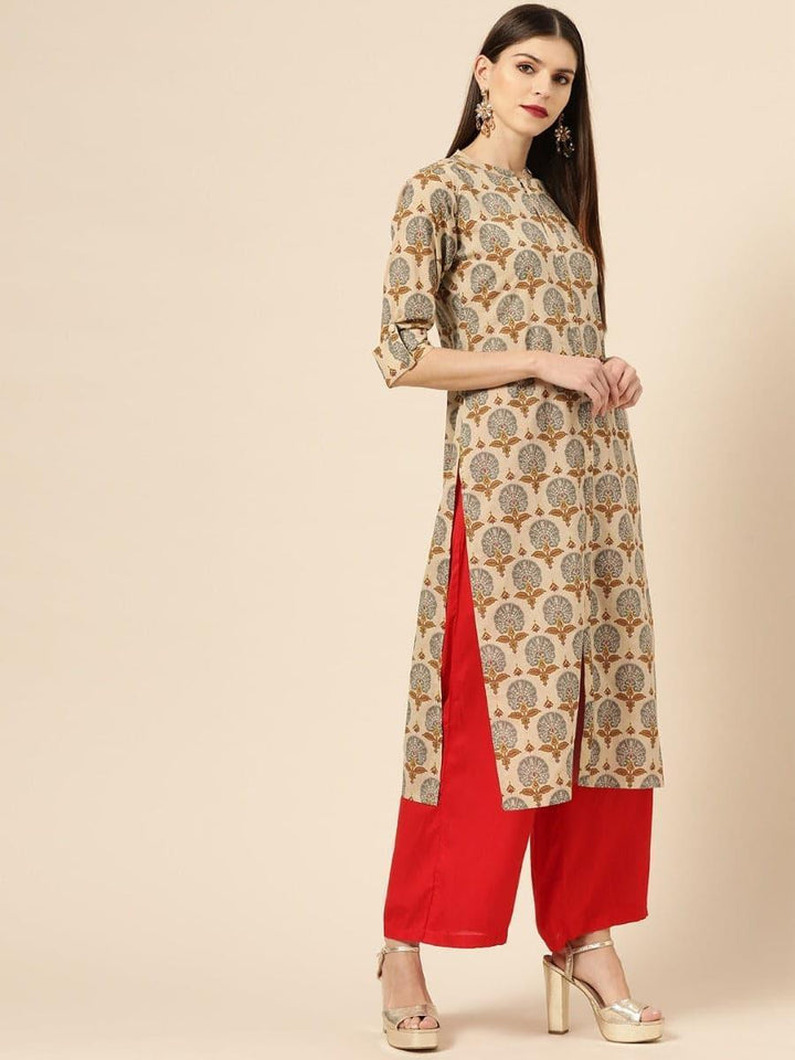 Beige Printed Rayon Kurta