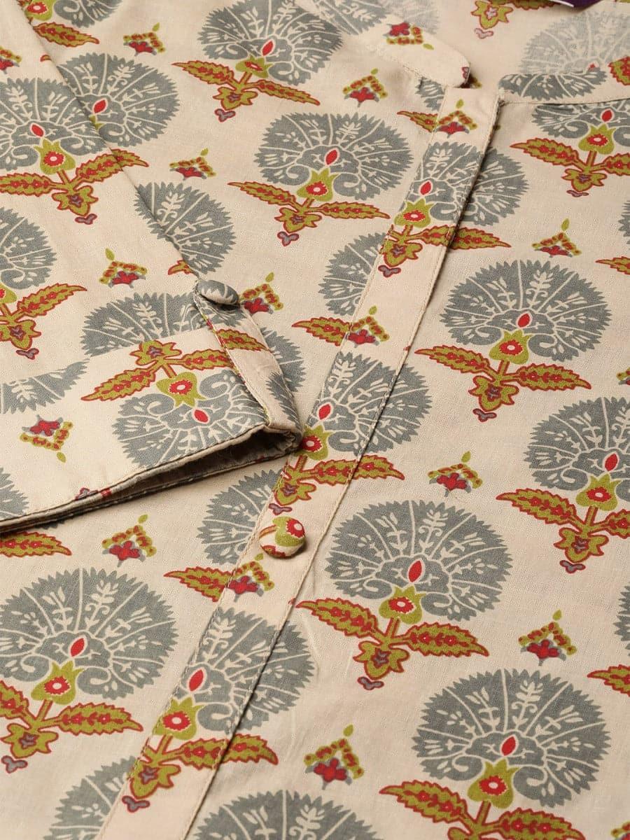 Beige Printed Rayon Kurta - ShopLibas
