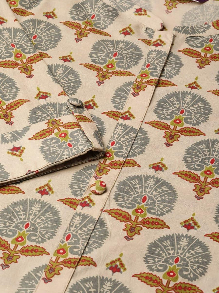 Beige Printed Rayon Kurta