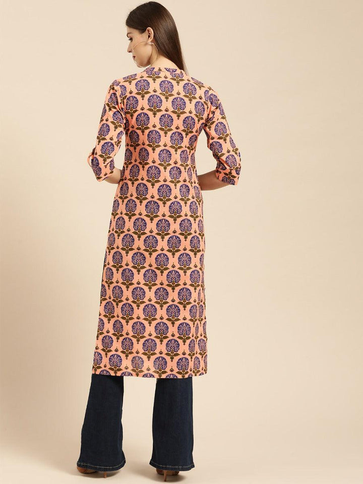 Peach Printed Rayon Kurta