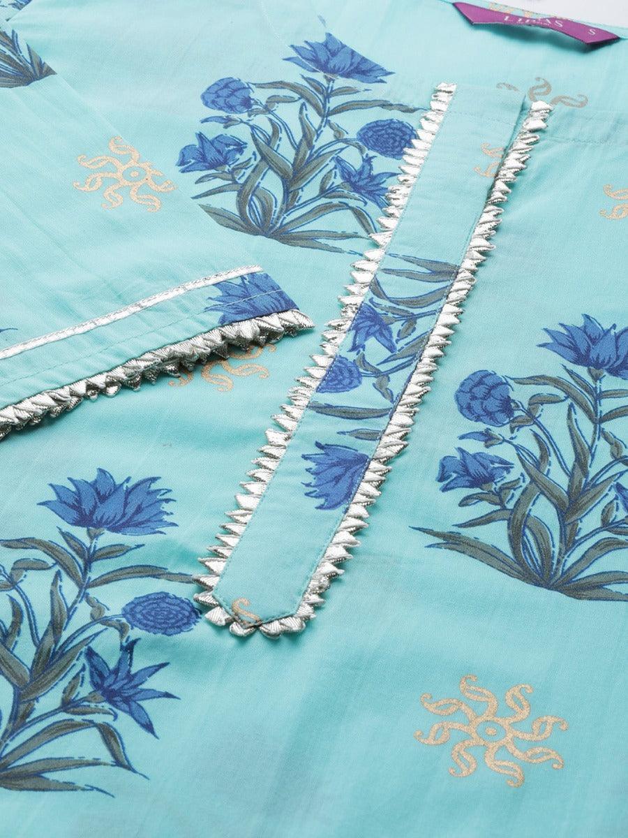 Blue Printed Cotton Kurta - ShopLibas