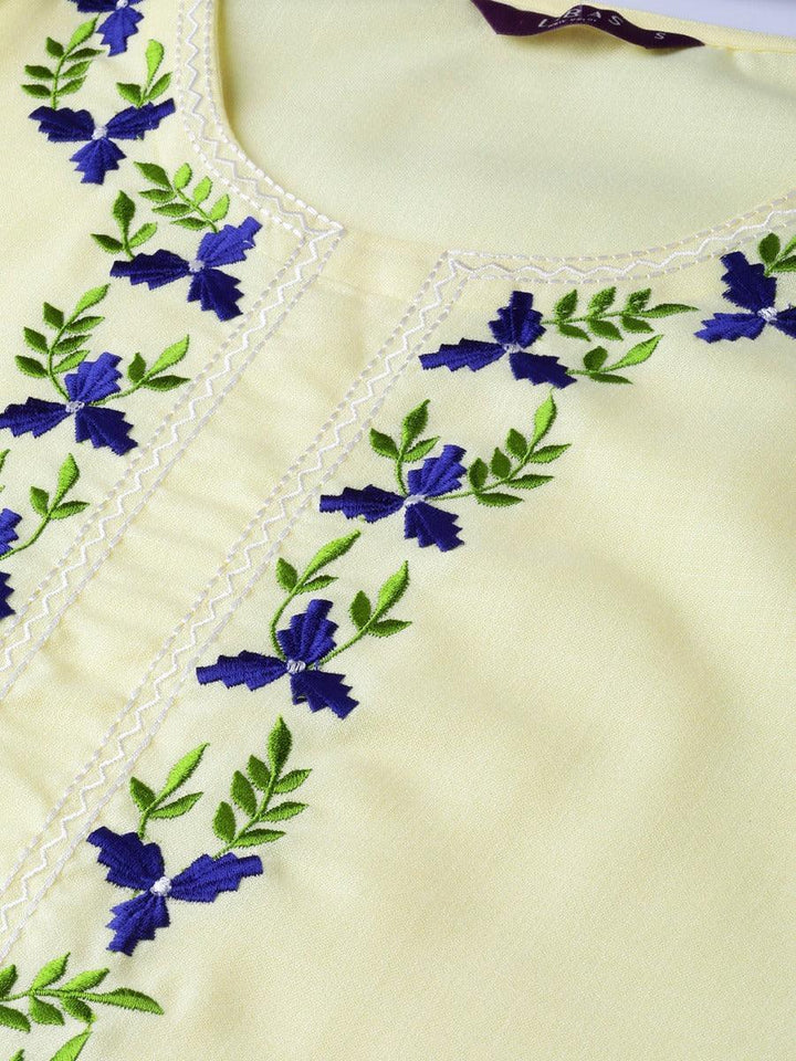 Yellow Embroidered Linen Kurta