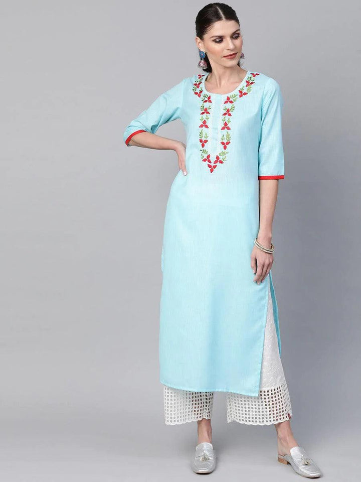 Blue Yoke Design Linen Kurta