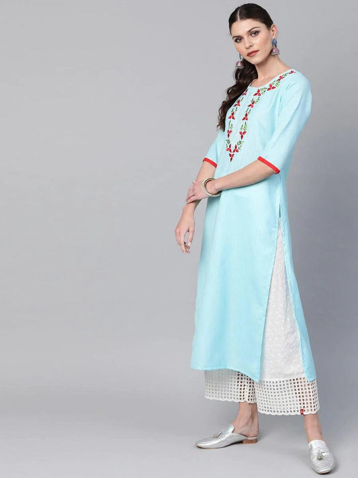 Blue Yoke Design Linen Kurta