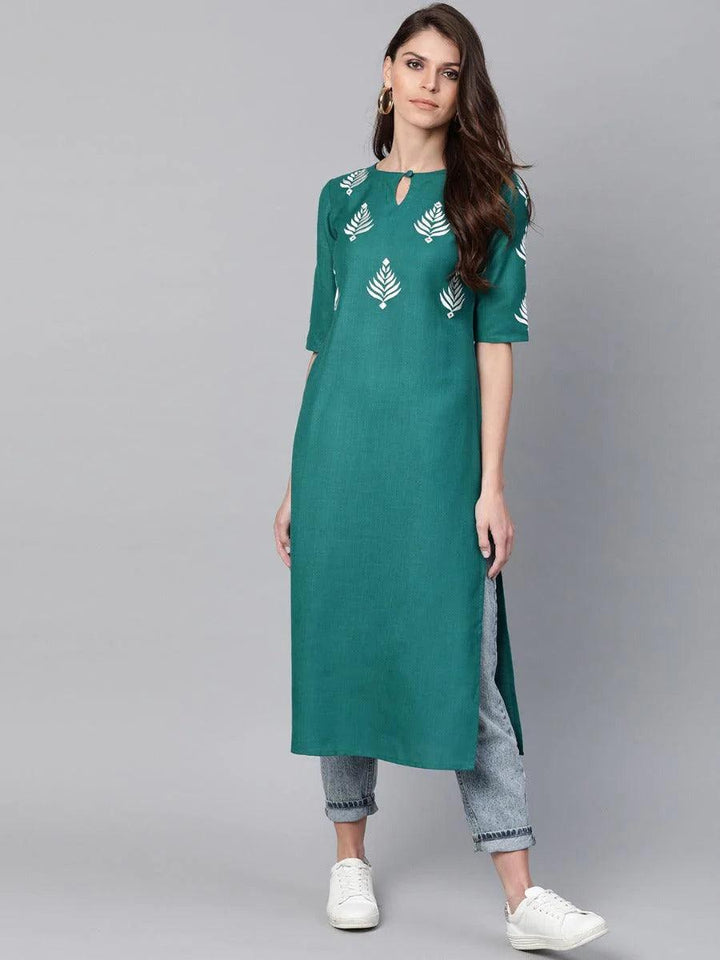 Green Embroidered Cotton Kurta
