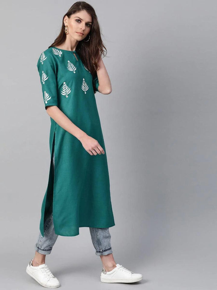 Green Embroidered Cotton Kurta
