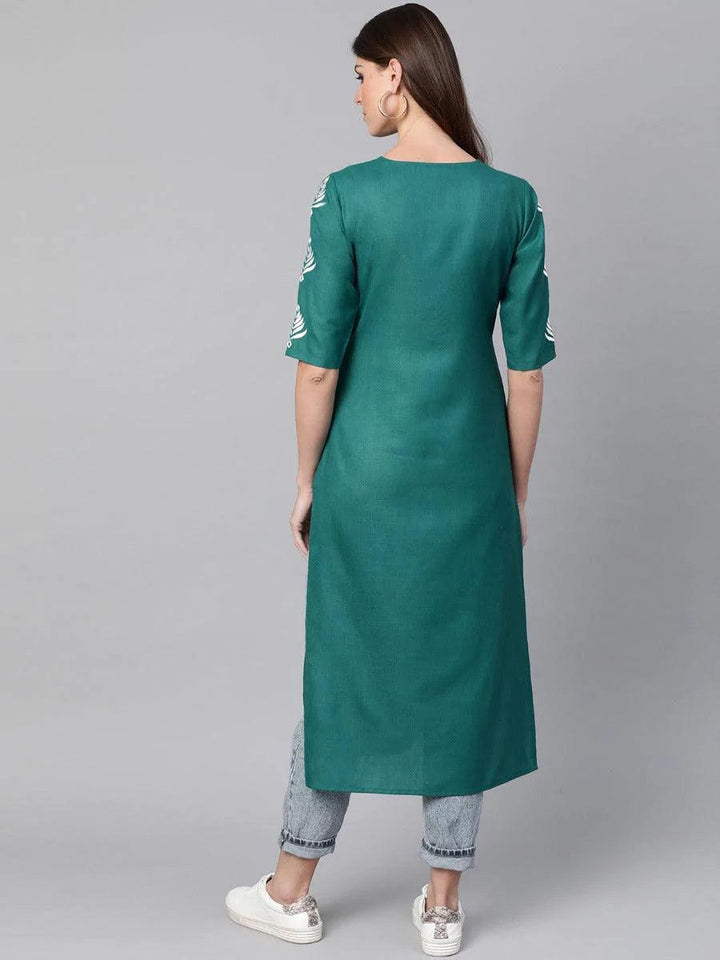 Green Embroidered Cotton Kurta