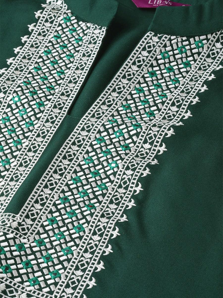 Green Embroidered Rayon Kurta - ShopLibas