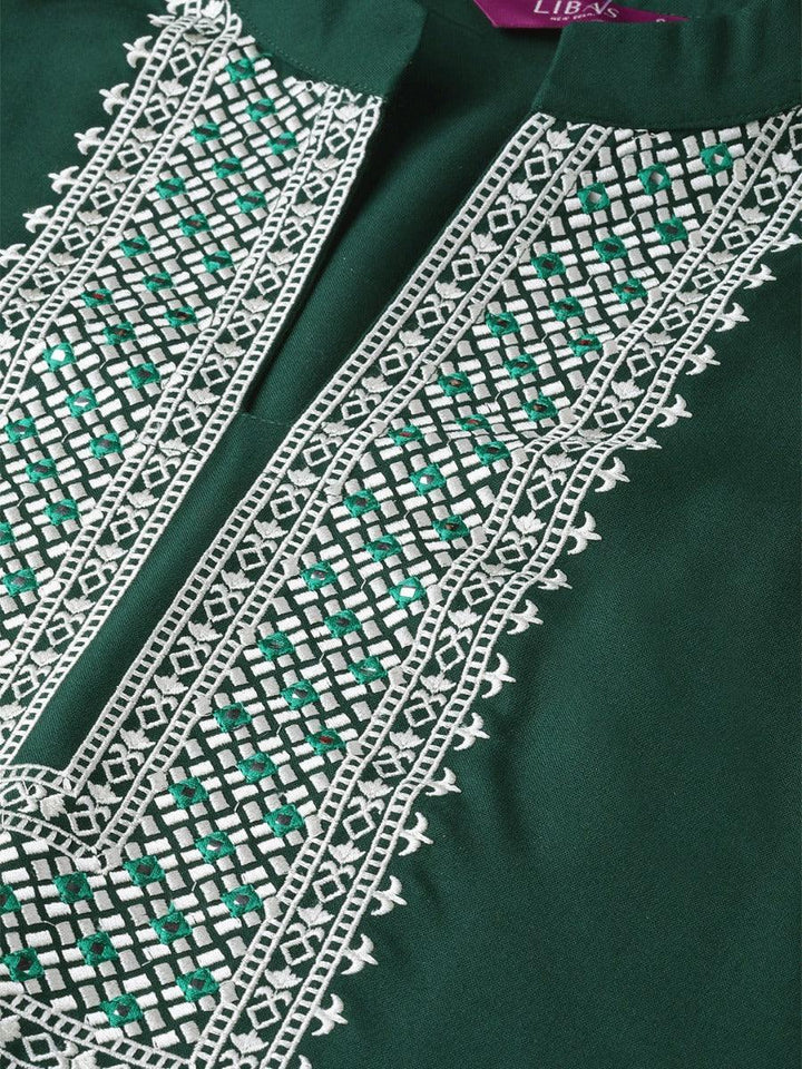 Green Embroidered Rayon Kurta