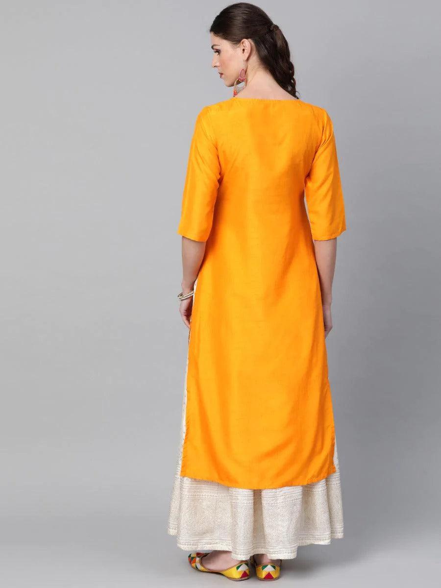 Mustard Self Design Chanderi Kurta - ShopLibas