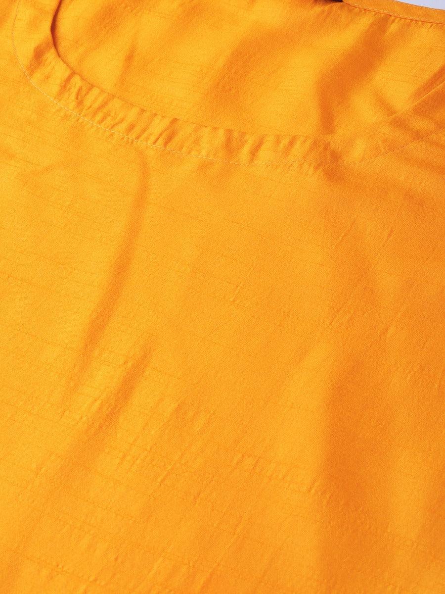 Mustard Self Design Chanderi Kurta - ShopLibas