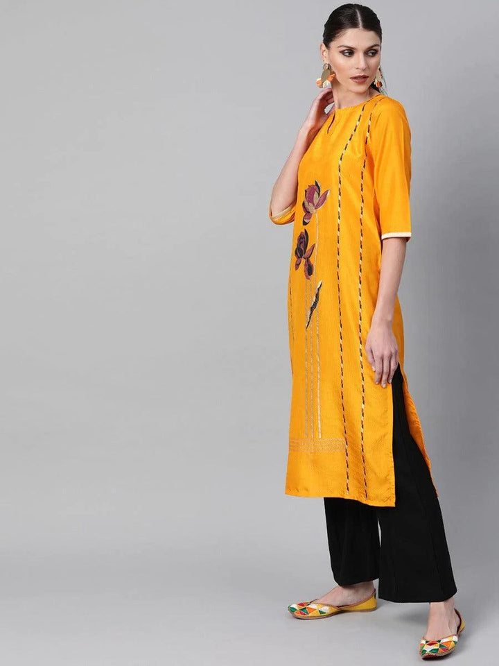 Mustard Self Design Chanderi Kurta