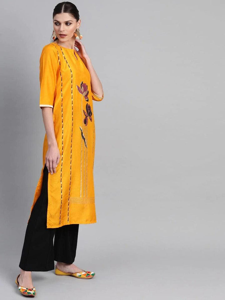 Mustard Self Design Chanderi Kurta