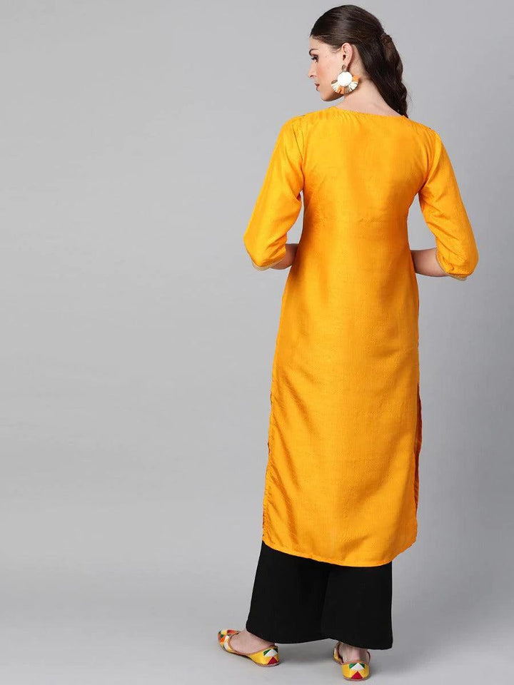 Mustard Self Design Chanderi Kurta