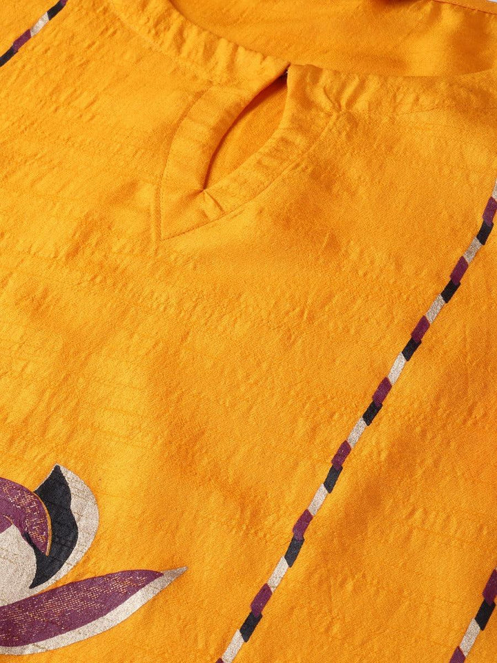 Mustard Self Design Chanderi Kurta