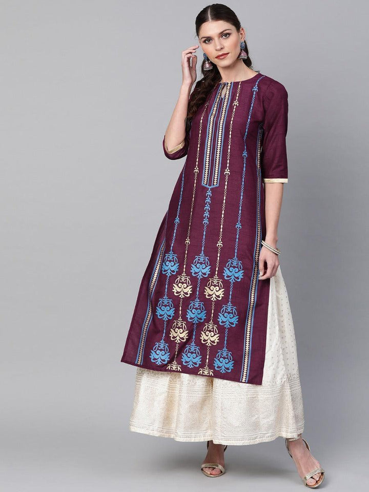 Purple Self Design Chanderi Kurta