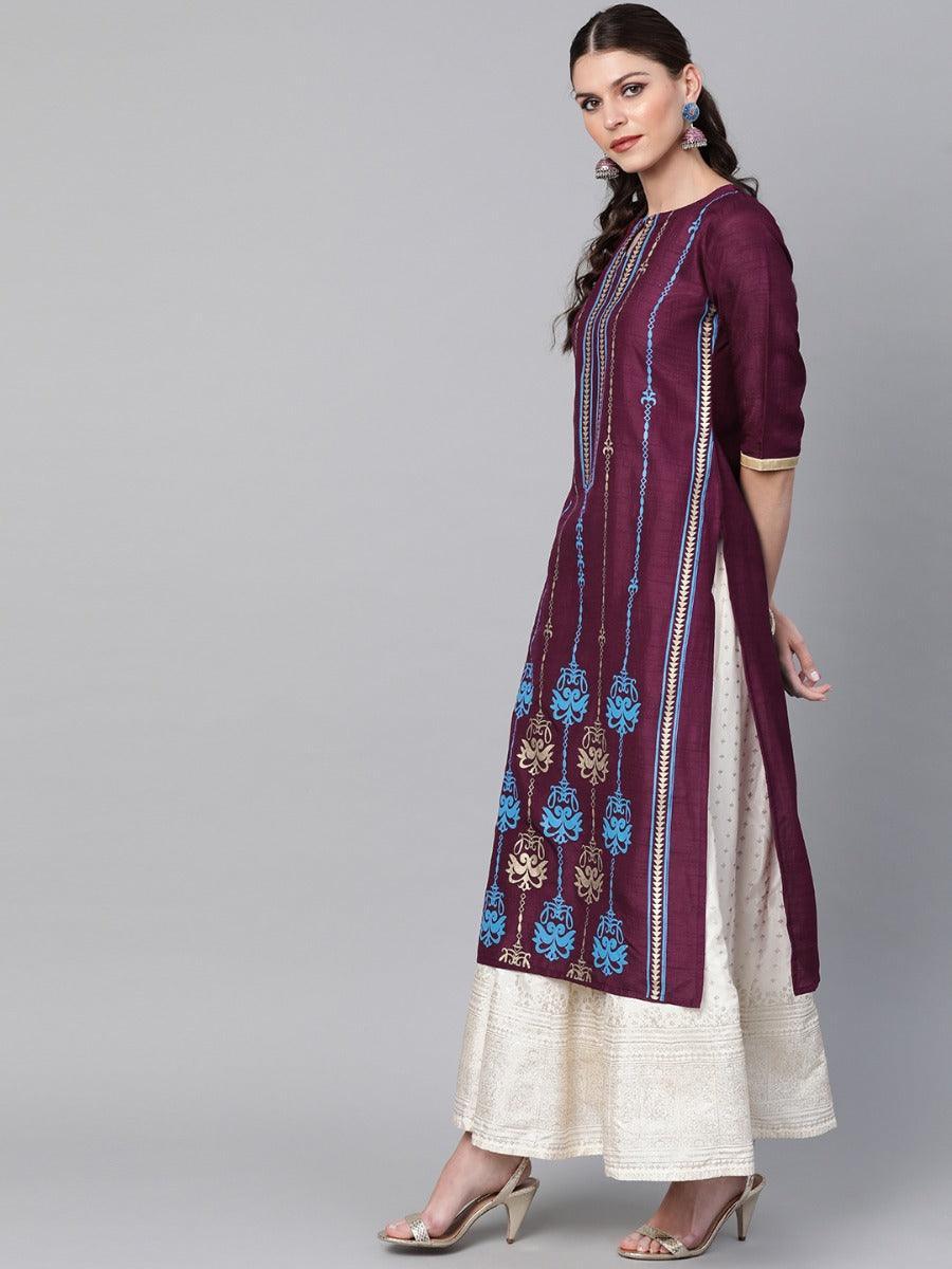 Purple Self Design Chanderi Kurta - ShopLibas